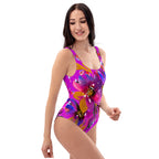 AFA Violet Rose Flower Pattern One-Piece Swimsuit