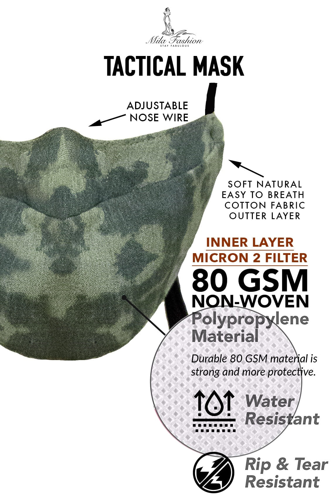 CUSTOM Camouflage Large Face Mask For Men With Beards + Lanyard