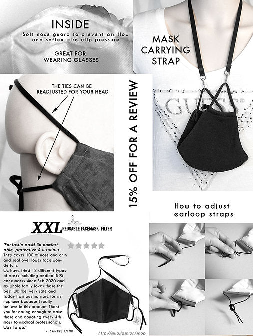 L – XXXL (2XL -3XL) EXTRA LARGE BEARD FACE MASK – FILTER + CARRYING STRAP