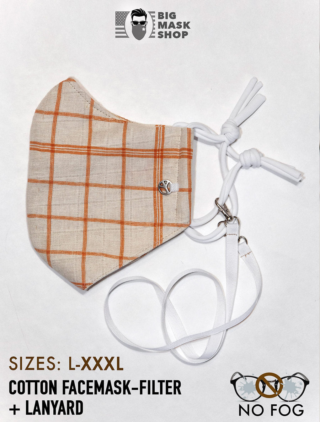 Summer Organic 100% Cotton (L -3XL) EXTRA LARGE BEARD FACE MASK FILTER + LANYARD