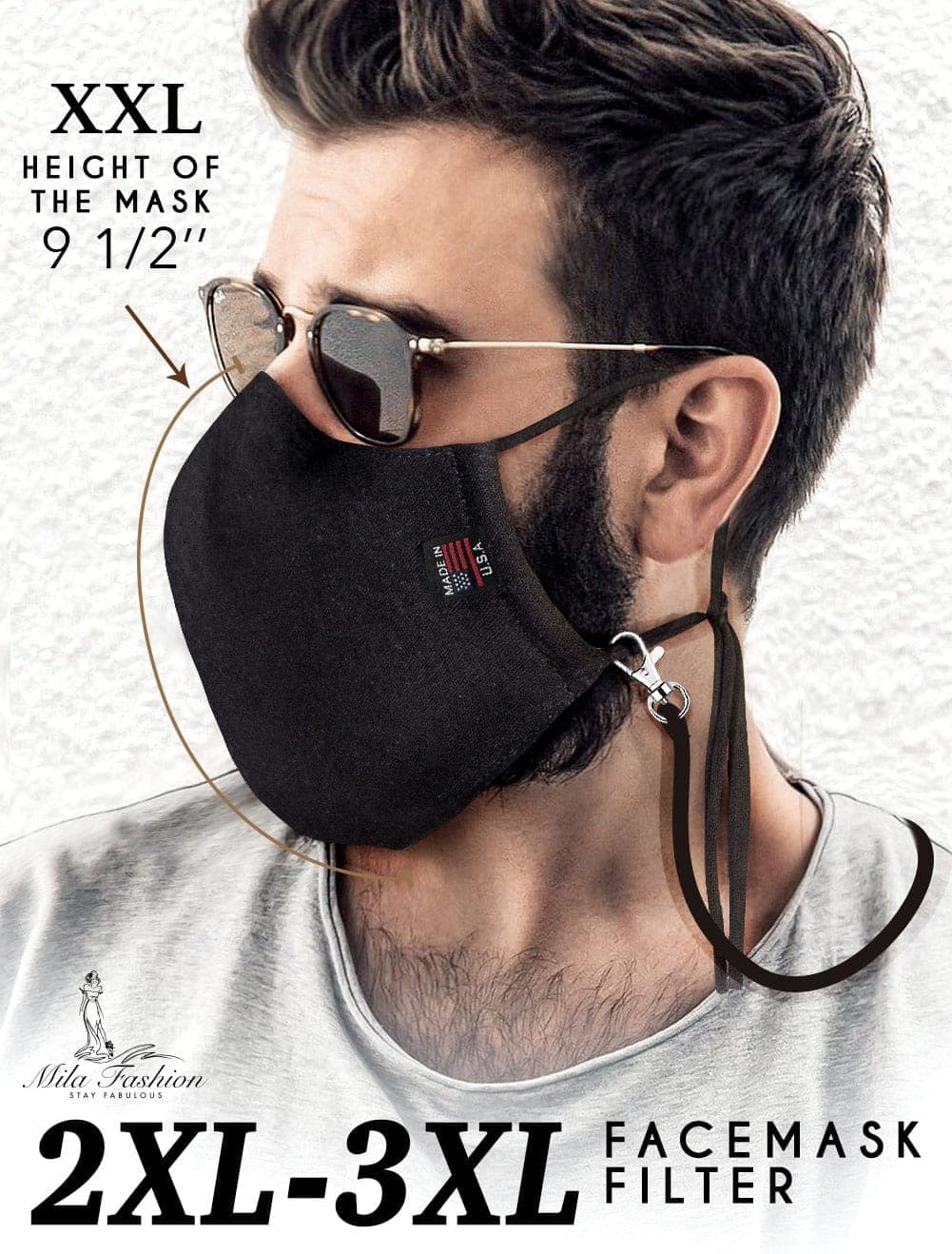 Organic Cotton Lightweight (2XL -3XL) EXTRA LARGE BEARD FACE MASK – FILTER + LANYARD