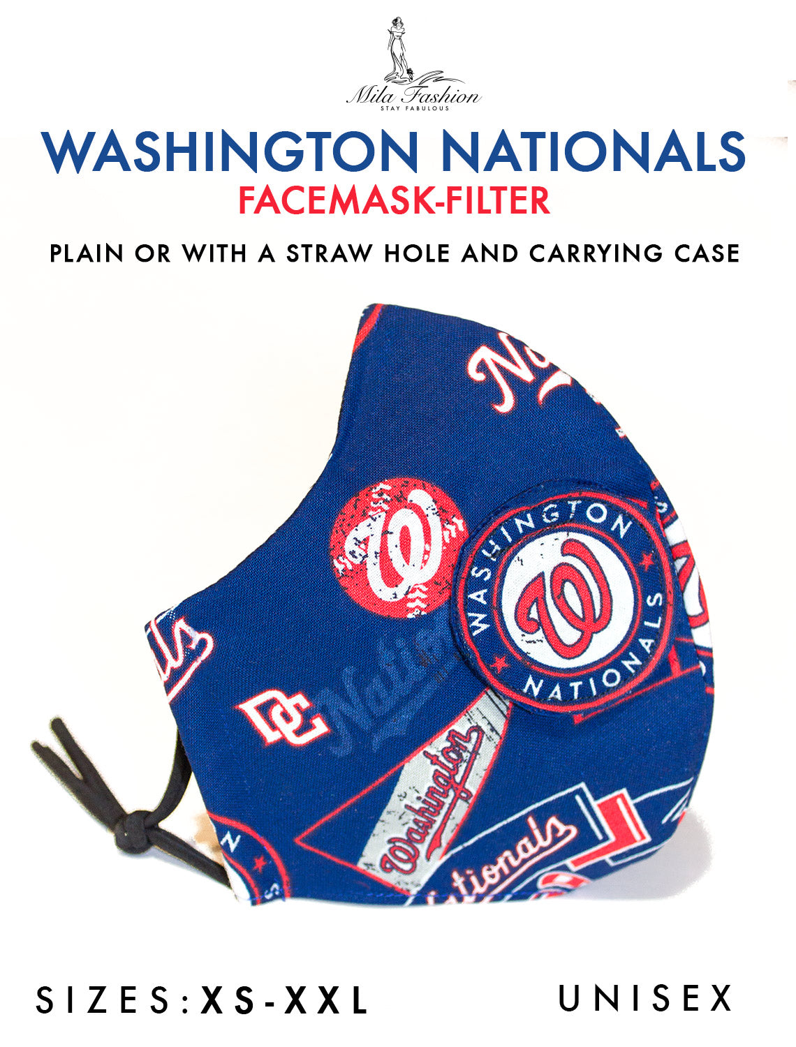 WASHINGTON NATIONALS TEAM: EXTRA LARGE Facemask Filter + Lanyard