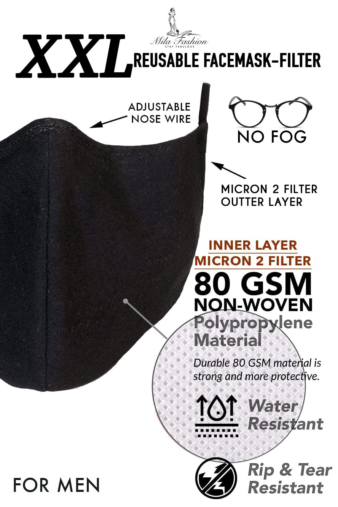 Organic Cotton Lightweight (2XL -3XL) EXTRA LARGE BEARD FACE MASK – FILTER + LANYARD