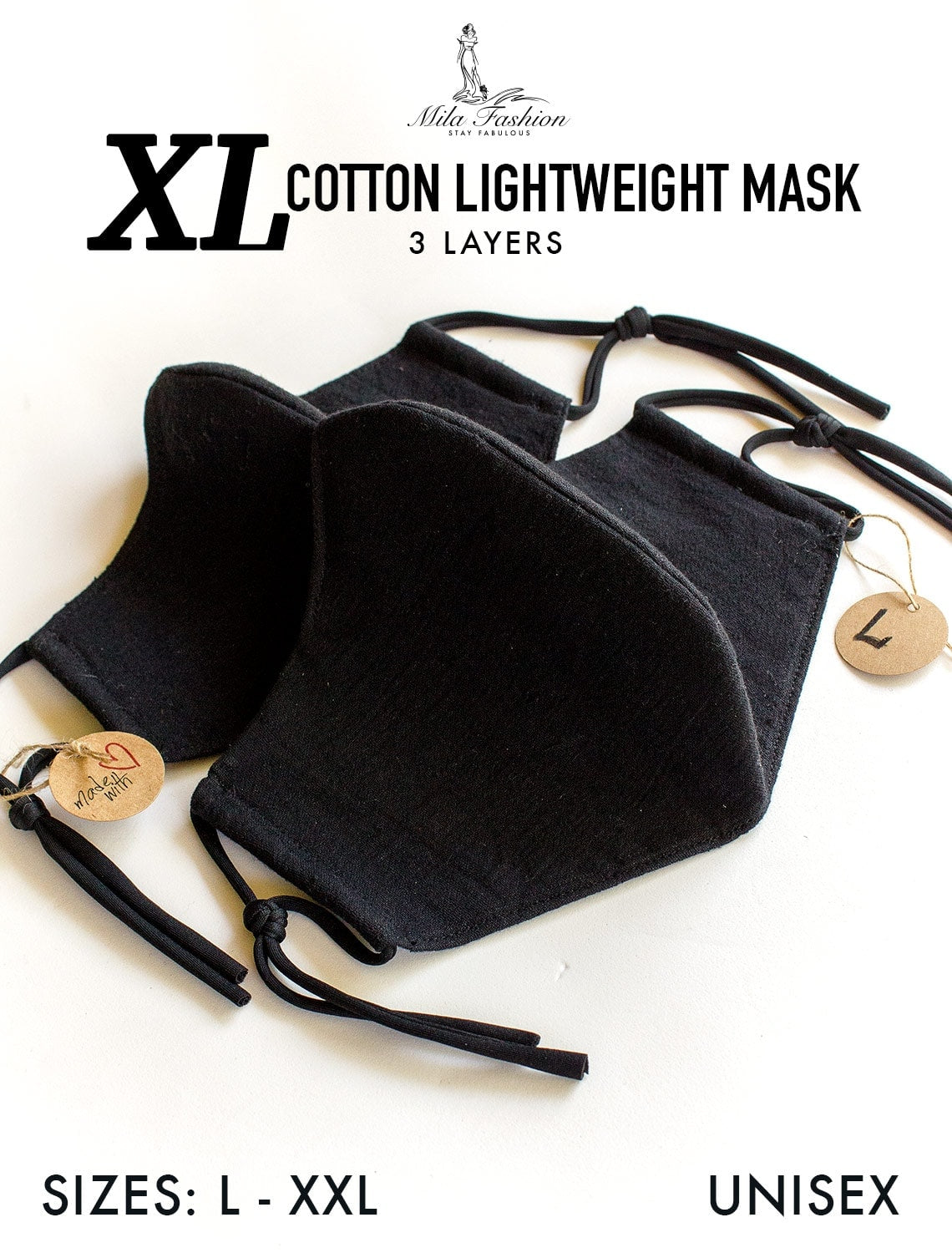 CUSTOM SIZE black Large Face Mask For Men With Beards + Lanyard