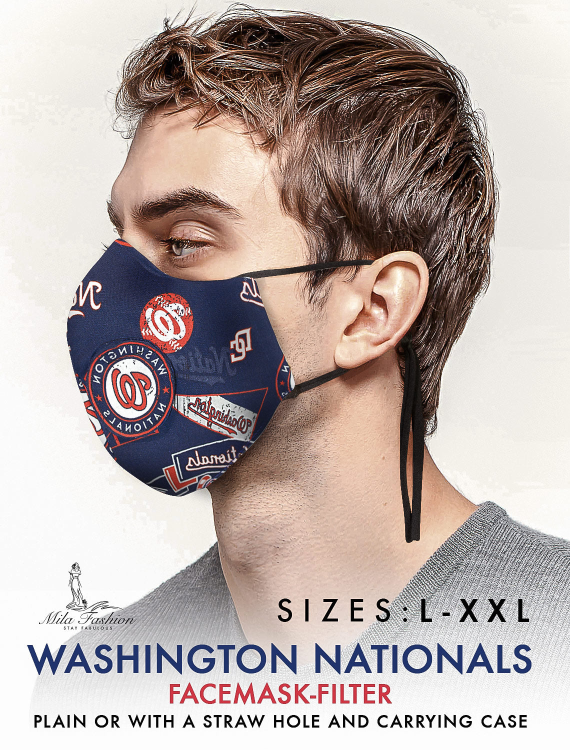 WASHINGTON NATIONALS TEAM: EXTRA LARGE Facemask Filter + Lanyard